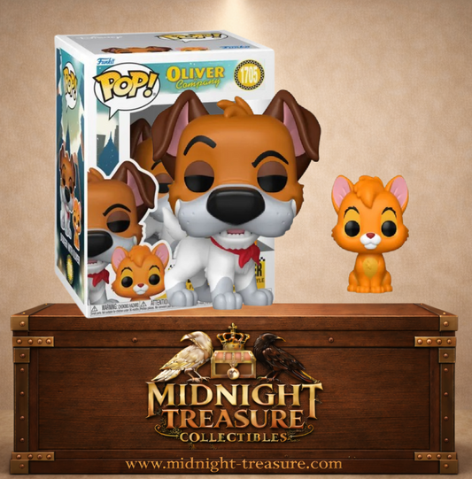 Funko Pop! Disney N°1705 – Roublard avec Oliver – Oliver et Compagnie. Figurine duo chien et chat.