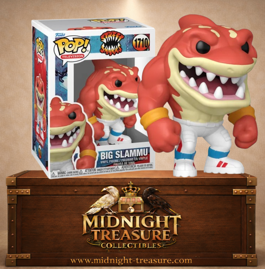 Funko Pop! Television N°1710 – Big Slammu – Street Sharks. Figurine requin rouge musclé avec grand sourire.