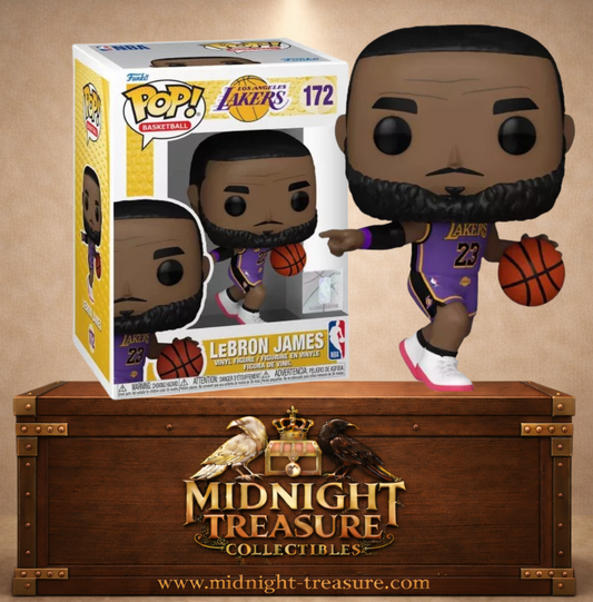Funko Pop! Basketball N°172 – LeBron James – Lakers. Figurine avec ballon et maillot numéro 23.