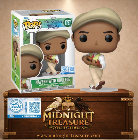 Funko Pop! Disney N°1737 – Naveen with Ukulele Funko Exclusive tenant son ukulélé dans sa tenue décontractée inspirée de The Princess and the Frog (La Princesse et la Grenouille).