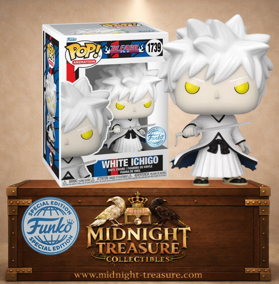 Funko Pop! Animation N°1739 – White Ichigo (Ichigo Hollow) – Bleach. Figurine avec cheveux blancs, yeux jaunes et Zanpakuto.