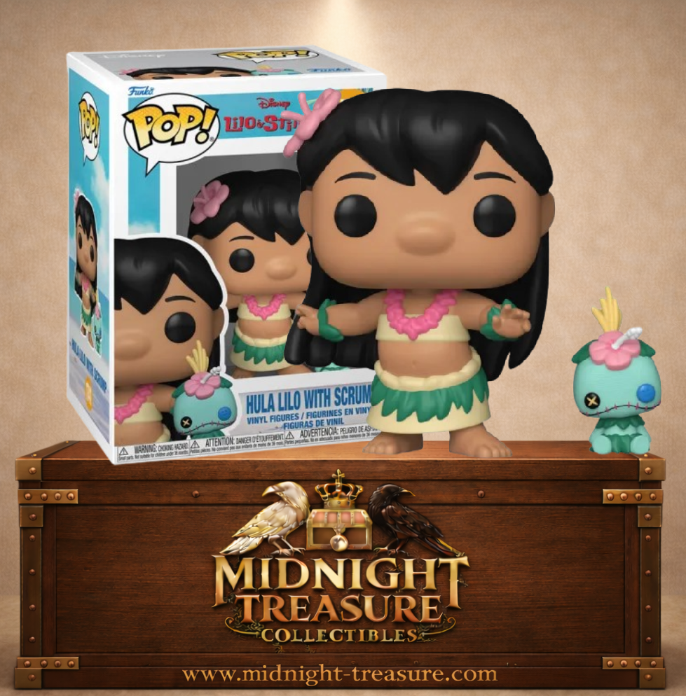 Funko Pop! Disney N°1741 – Hula Lilo with Scrump représentant Lilo en tenue de danse hawaïenne accompagnée de sa poupée Scrump inspirée de Lilo & Stitch.