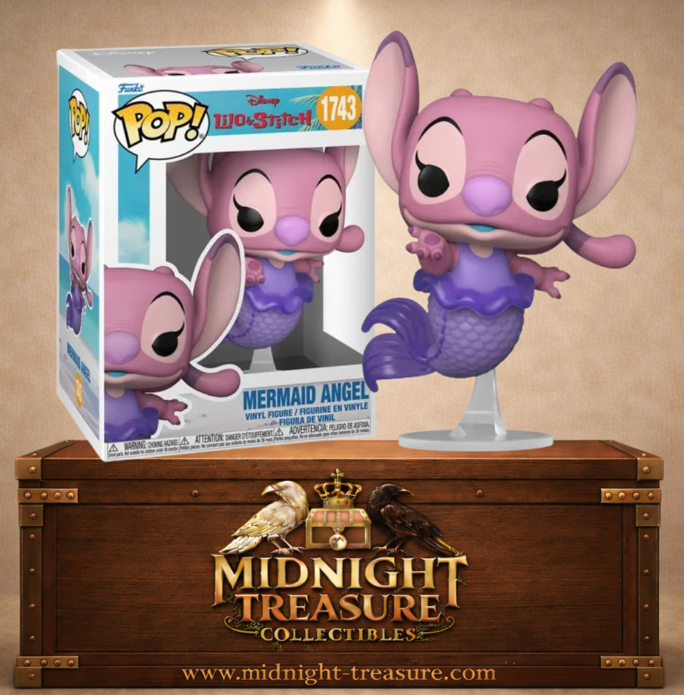Funko Pop! Disney N°1743 – Angel Mermaid avec queue de sirène violette et apparence rose inspirée de l'univers Lilo & Stitch.
