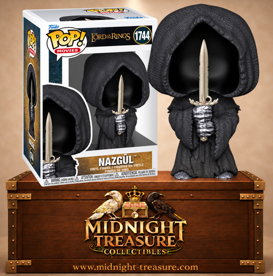 Funko Pop! Movies N°1744 Nazgûl du Seigneur des Anneaux avec grande capuche noire sans visage, longues robes sombres et épée tenue à deux mains.