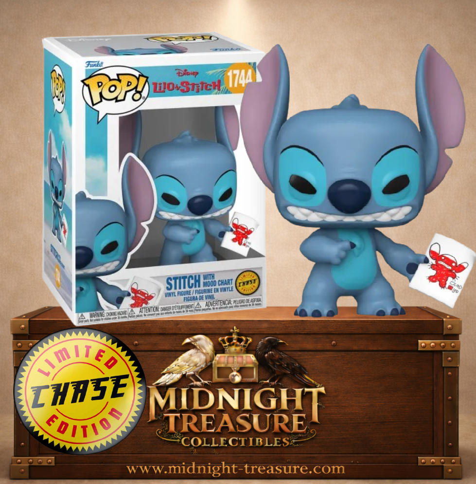 Funko Pop! Disney N°1744 – Stitch avec tableau des humeurs version Chase représentant son côté destructeur dans Lilo & Stitch.