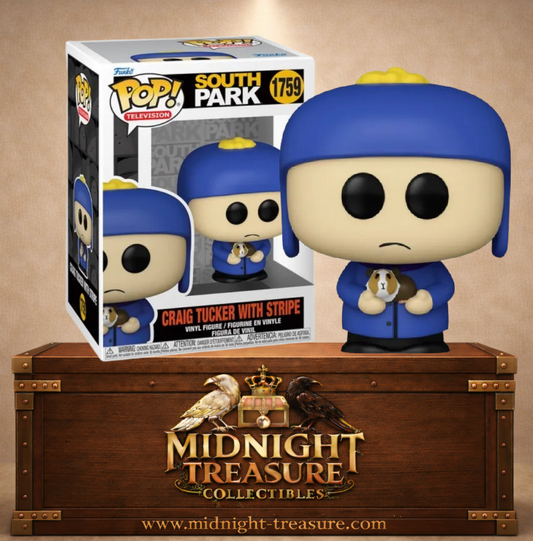 Funko Pop! Television N°1759 – Craig Tucker with Stripe – South Park. Figurine avec bonnet bleu et cochon d’Inde.