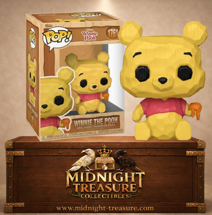 Funko Pop! N°1761 Winnie l’Ourson Whittled Deco effet bois sculpté, assis avec son t-shirt rouge et du miel sur la patte.