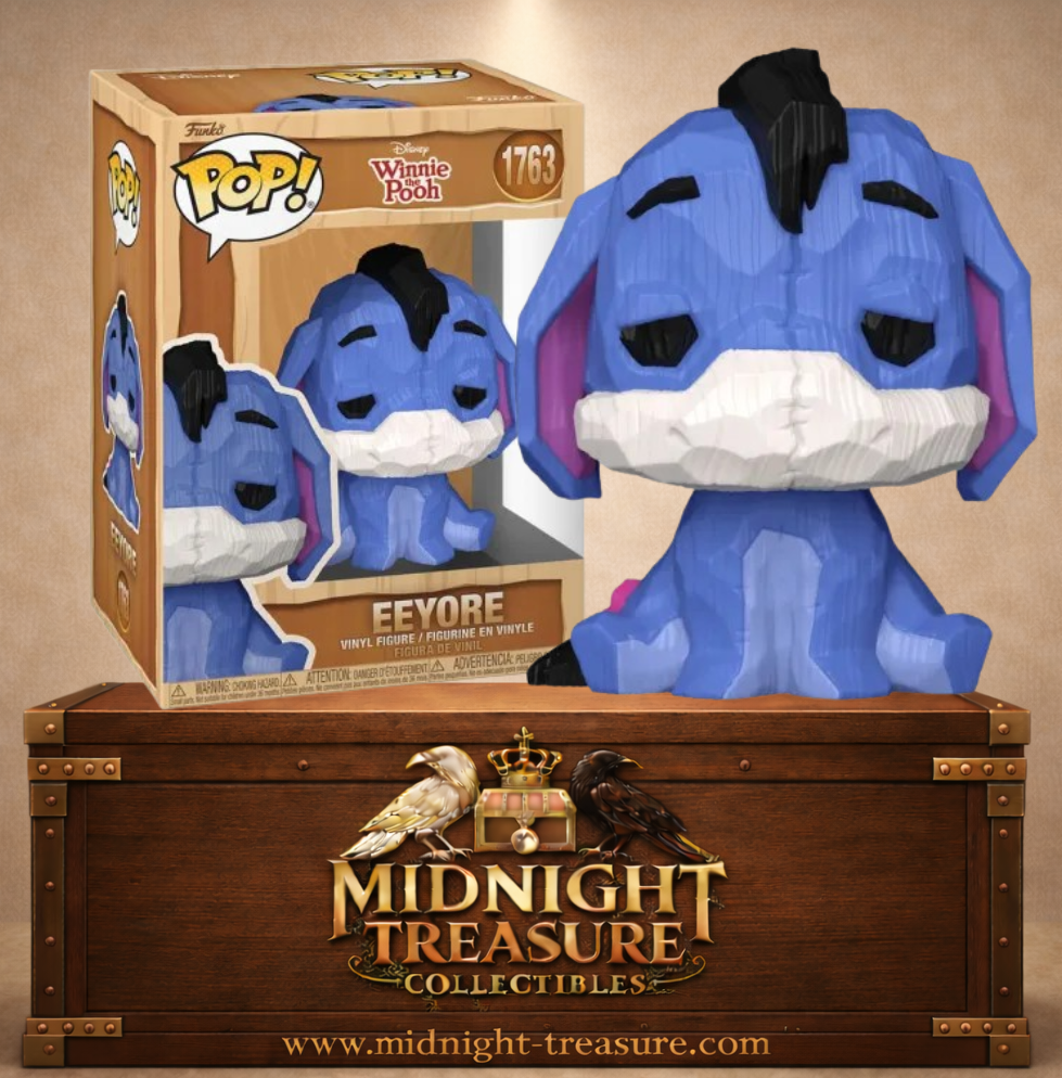Funko Pop! N°1763 Bourriquet Eeyore Whittled Deco de Winnie l’Ourson avec finition effet bois sculpté et pelage bleu.