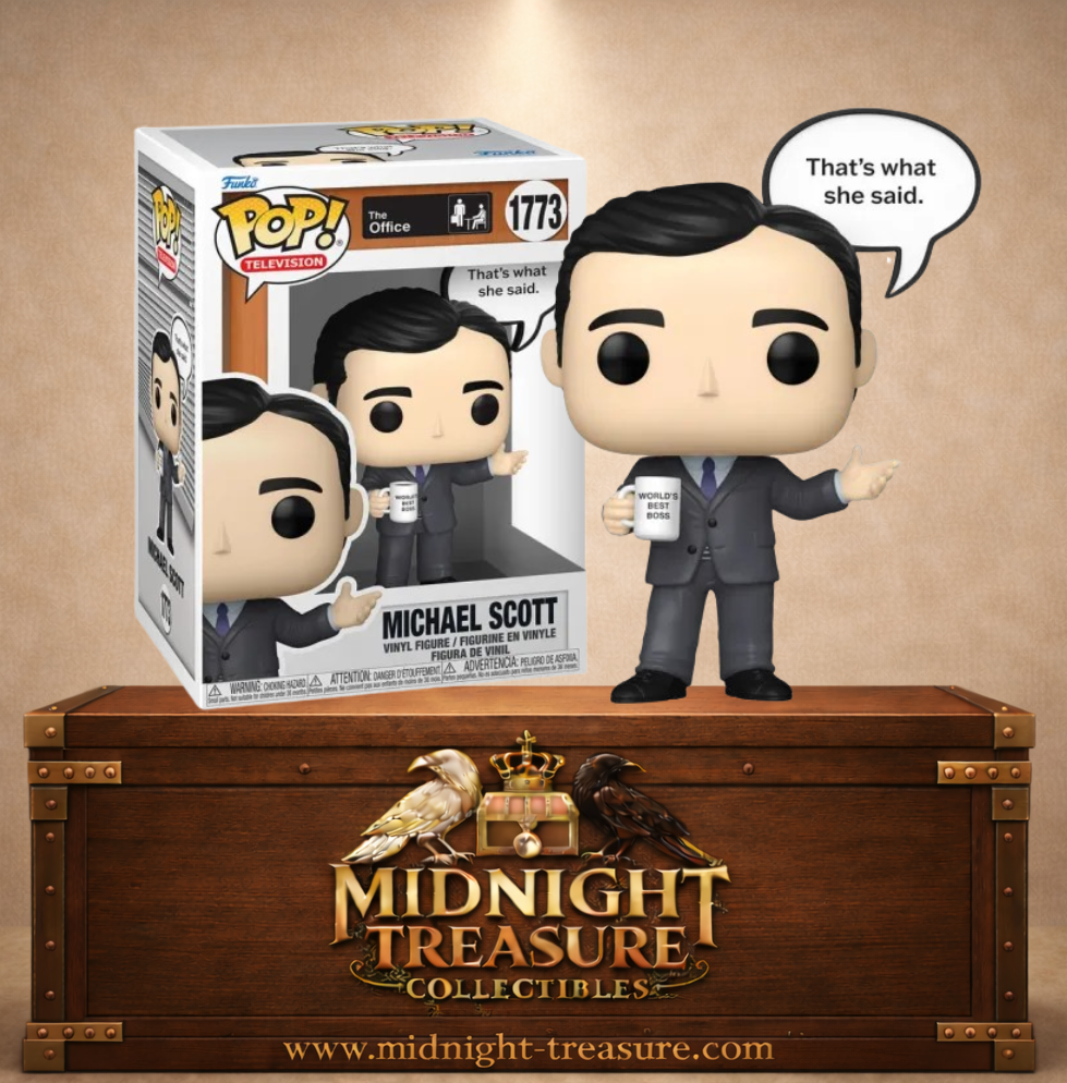 Funko Pop! N°1773 Michael Scott avec tasse World’s Best Boss et bulle That’s What She Said de The Office.