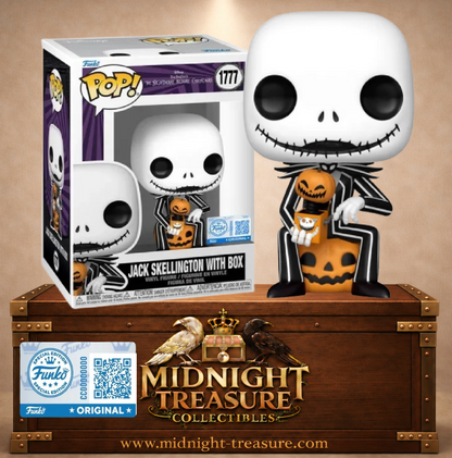 Funko Pop! Disney N°1777 Jack Skellington de L’Étrange Noël de Monsieur Jack avec boîte surprise citrouille et costume noir rayé.