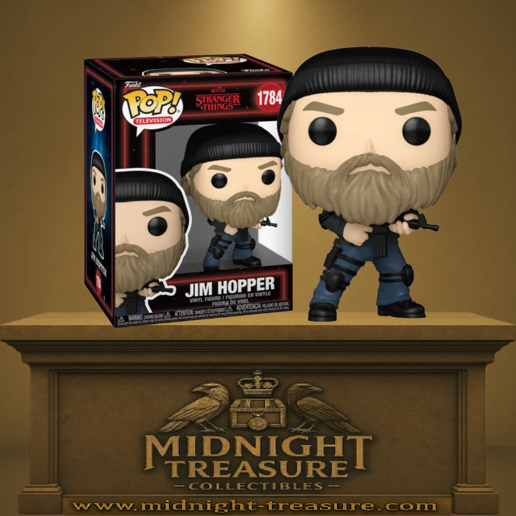 Funko Pop! Stranger Things – Jim Hopper (N°1784). Hopper barbe et bonnet noir en tenue sombre d’infiltration, arme en main, style opération, inspiré de la saison 5.
