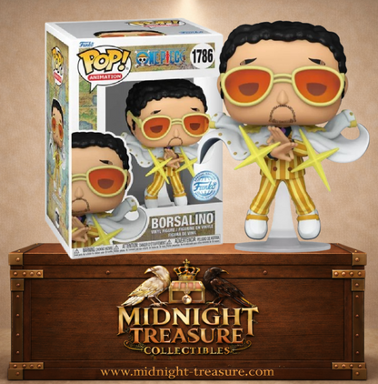 Funko Pop! Animation N°1786 – Borsalino Kizaru – One Piece. Figurine amiral avec effets lumineux du fruit Pika Pika no Mi.