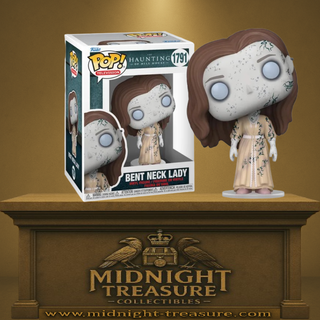 Funko Pop! The Haunting of Hill House – Bent Neck Lady (La Dame au cou tordu) (N°1791). Apparition spectrale à la robe ancienne et au cou incliné, figurine horrifique culte.