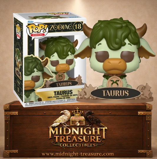 Funko Pop! Zodiac N°18 – Taurus Taureau avec pelage vert pastel et socle astrologique décoratif.