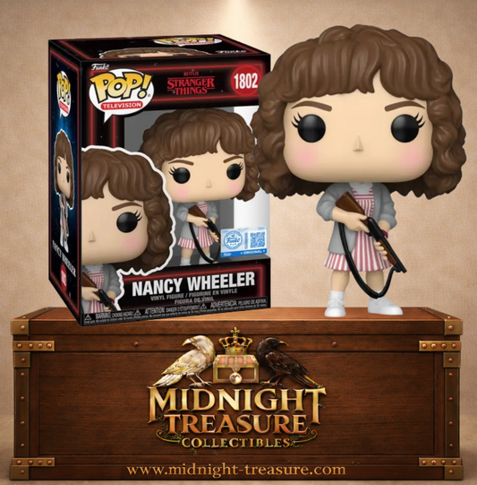 Funko Pop! Television N°1802 – Nancy Wheeler with Shotgun – Stranger Things. Figurine tenant un fusil de chasse, tenue saison 5.