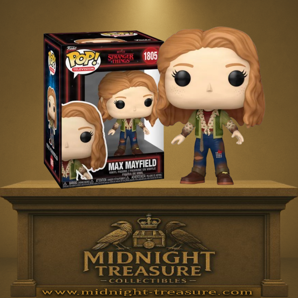 Funko Pop! Stranger Things – Max Mayfield (N°1805). Max avec veste kaki, pantalon bleu à patchs et expression déterminée, fidèle à la saison 5 de Stranger Things.