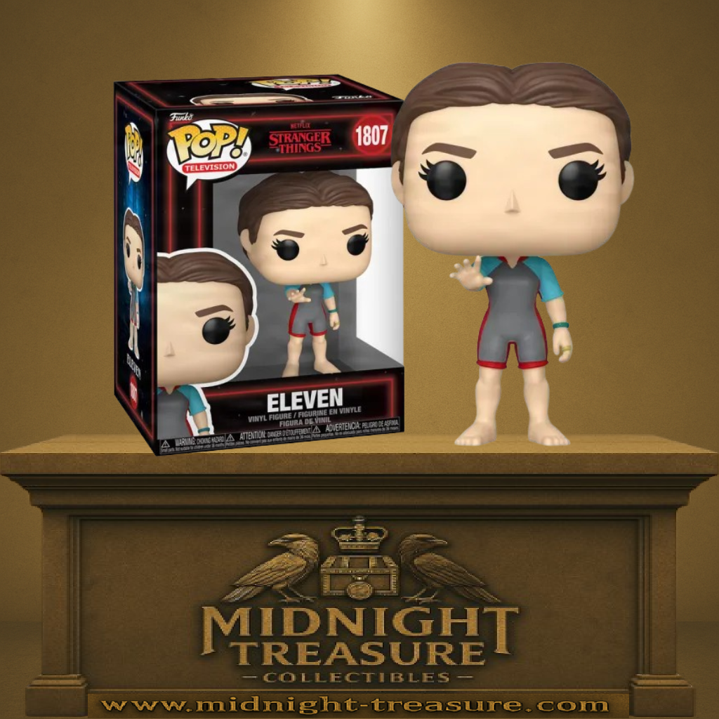 Funko Pop! Stranger Things – Eleven (Onze) in Wetsuit (N°1807). Eleven en combinaison d’immersion sensorielle, main levée en posture d’utilisation de pouvoirs, issue de la saison 5.