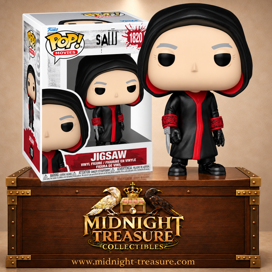 Funko Pop! N°1820 Jigsaw alias John Kramer avec sa robe noire et rouge et sa lame au poignet dans Saw.