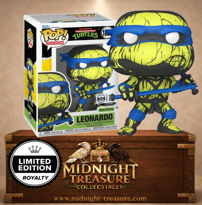 Funko Pop! Tortues Ninja N°1830 – Leonardo Deco Royalty Exclusive – version sombre noire et verte avec katanas. Une figurine rare parfaite pour les fans des TMNT.