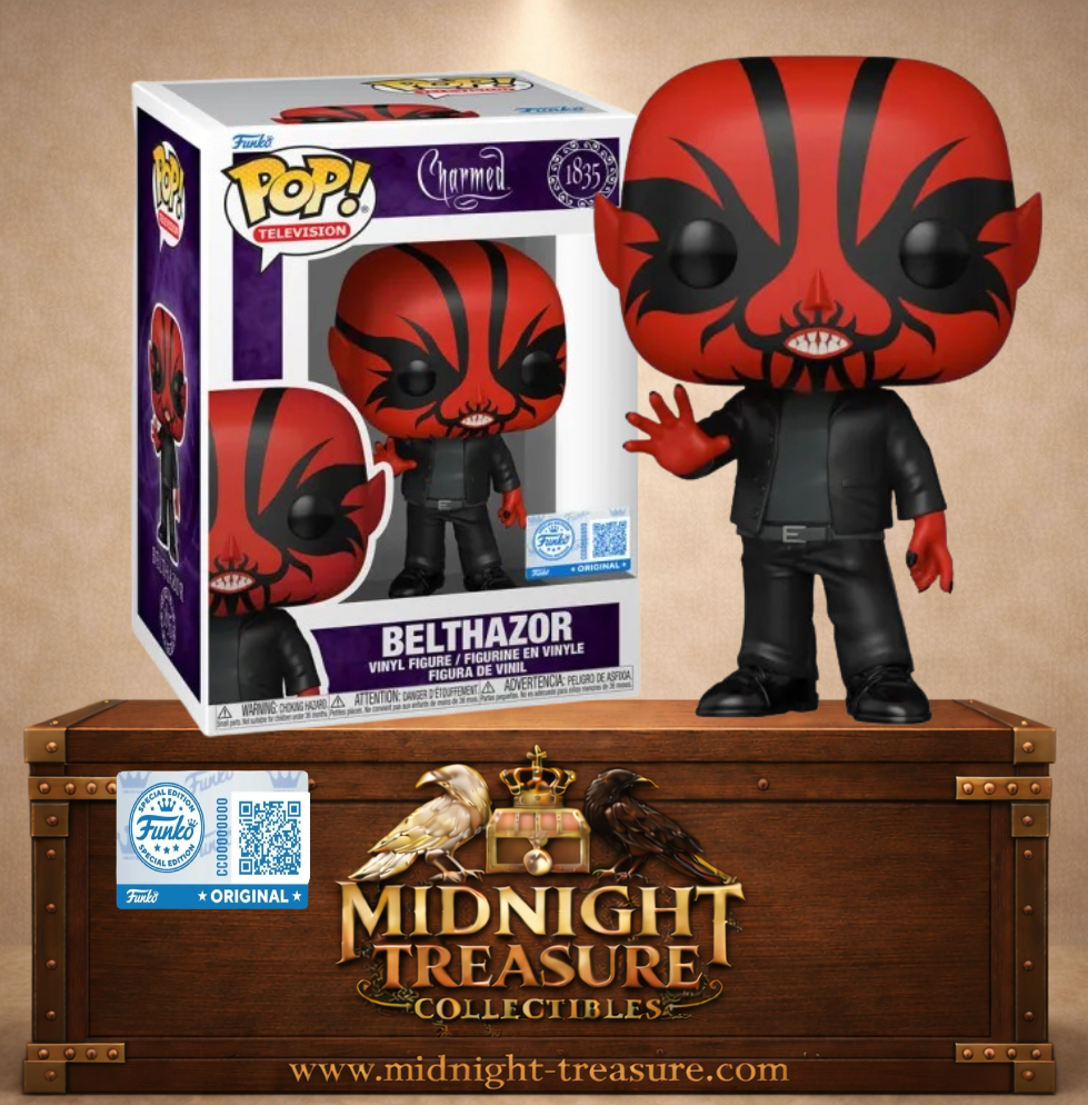 Funko Pop! Television N°1835 – Balthazar – Charmed. Figurine démon rouge et noir en tenue sombre.