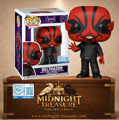 Funko Pop! Television N°1835 – Balthazar – Charmed. Figurine démon rouge et noir en tenue sombre.