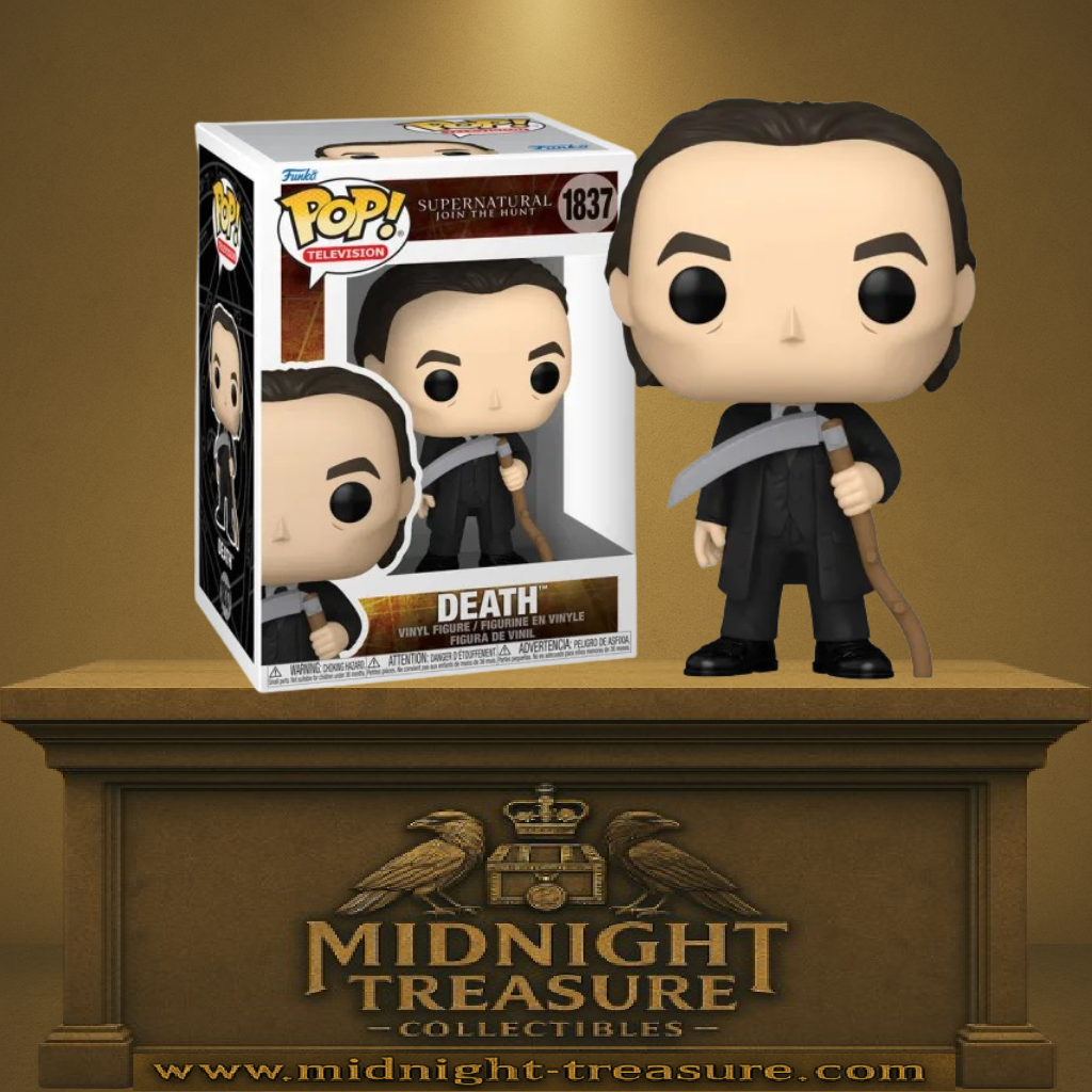 Funko Pop! Supernatural – Death (La Mort) (N°1837). Death en costume noir tenant sa faucille, incarnation emblématique de la Mort dans la série Supernatural.