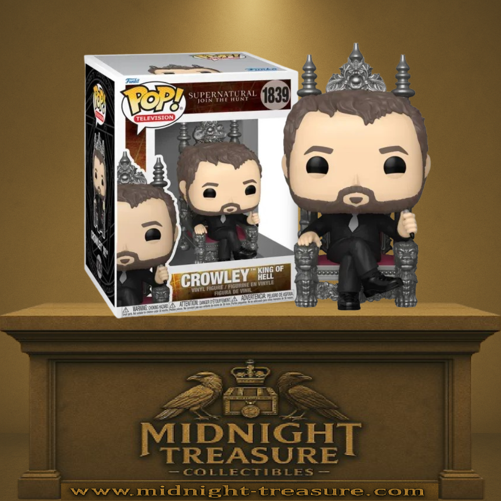 Funko Pop! Supernatural – Crowley (Roi de l’Enfer) (N°1839). Démon assis sur un trône infernal, costume noir élégant, personnage emblématique de la série.