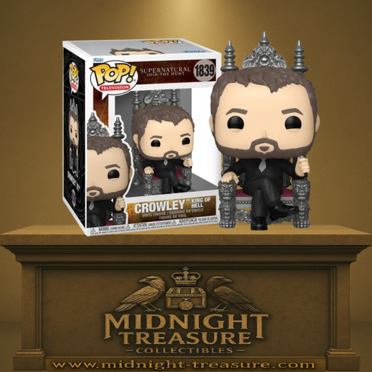 Funko Pop! Supernatural – Crowley (Roi de l’Enfer) (N°1839). Démon assis sur un trône infernal, costume noir élégant, personnage emblématique de la série.