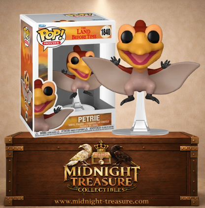 Funko Pop! Movies N°1840 – Petrie, jeune Pteranodon de The Land Before Time Le Petit Dinosaure et la Vallée des merveilles, représenté en plein vol.