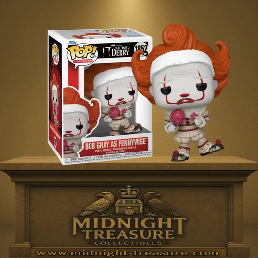 Funko Pop! Television – Bob Gray as Pennywise – Welcome to Derry (N°1852). Pennywise avec perruque orange tenant un bouquet de fleurs, version série HBO préquelle de Ça.