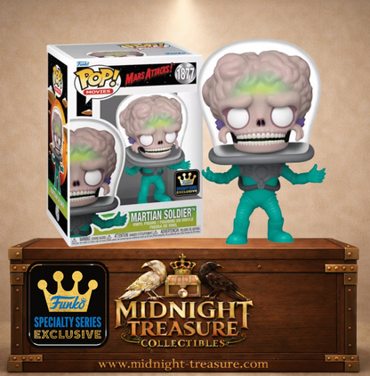 Funko Pop! Movies N°1877 Martian Soldier with Brain de Mars Attacks, Soldat Martien au cerveau apparent sous casque transparent.