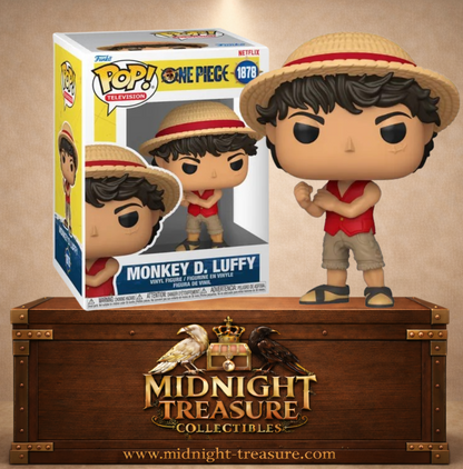 Funko Pop! Television N°1878 – Monkey D. Luffy – One Piece Netflix. Figurine avec chapeau de paille et posture bras croisés.