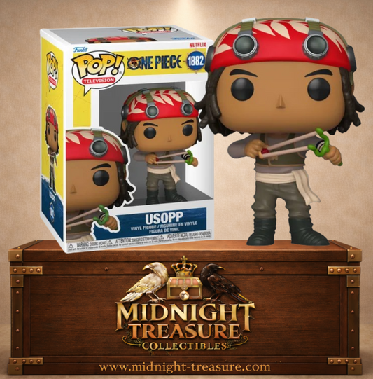 Funko Pop! Television N°1882 – Usopp One Piece Netflix avec lance-pierre et bandana rouge.