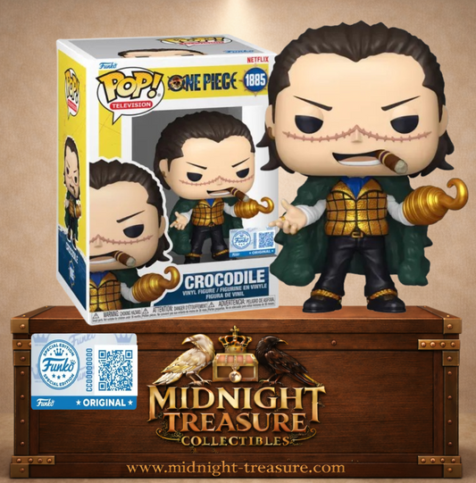 Funko Pop! One Piece Netflix N°1885 – Crocodile avec crochet doré et cigare.