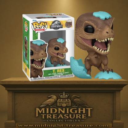 Funko Pop! Jurassic World – T. Rex (N°1898). Bébé Tyrannosaurus Rex sortant de coquilles d’œufs bleu pastel, version spéciale Pâques.