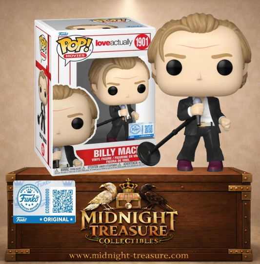 Funko Pop! Movies N°1901 – Billy Mack Love Actually figurine avec micro sur pied.