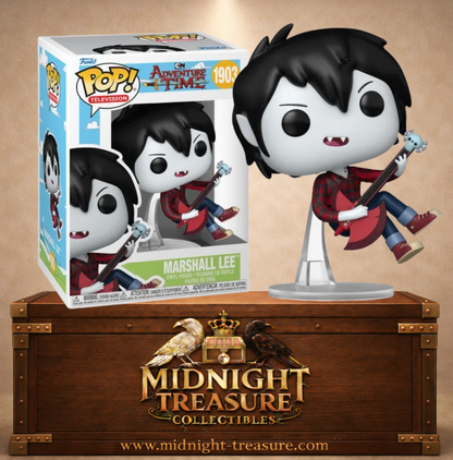 Funko Pop! Television N°1903 – Marshall Lee flottant dans les airs avec sa guitare rouge inspiré de Adventure Time et Fionna & Cake.