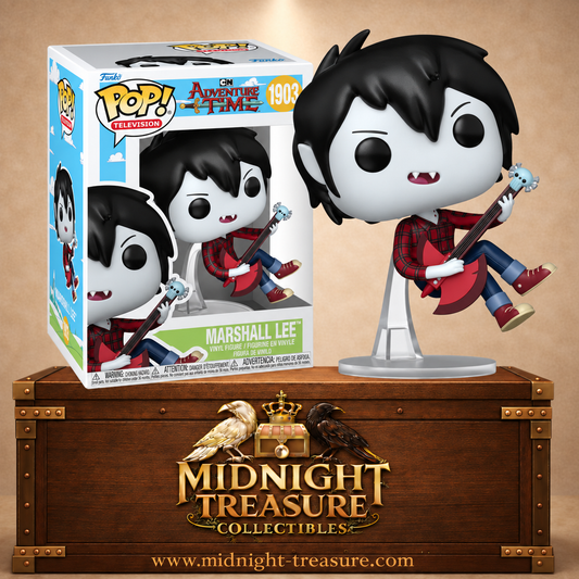 Funko Pop! Television N°1903 – Marshall Lee flottant dans les airs avec sa guitare rouge inspiré de Adventure Time et Fionna & Cake.