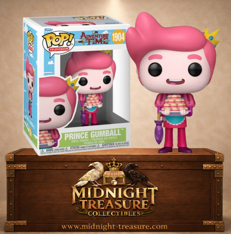 Funko Pop! Television N°1904 – Prince Gumball (Prince Chewing-Gum) tenant un plateau de pâtisseries inspiré d'Adventure Time et de l'univers de Fionna & Cake.