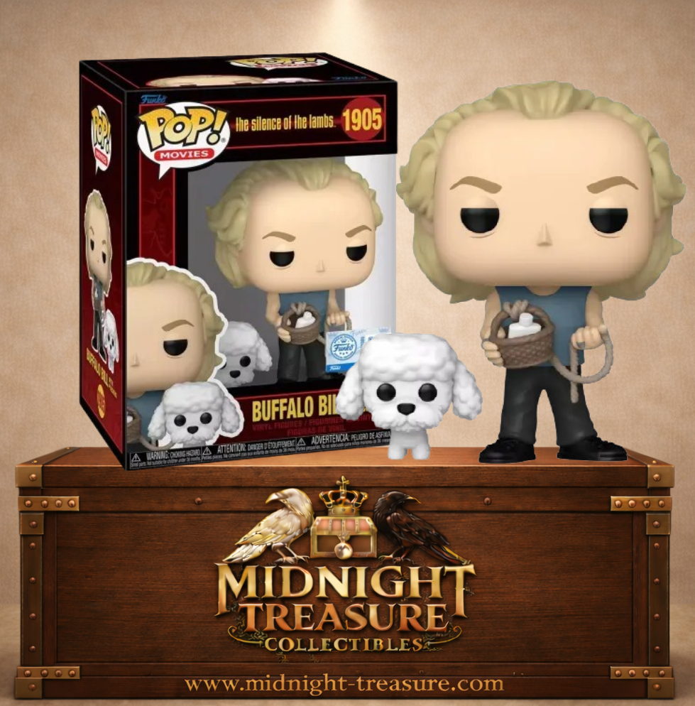 Funko Pop! Movies N°1905 – Buffalo Bill with Precious – Le Silence des Agneaux. Figurine avec chien Precious et accessoires.