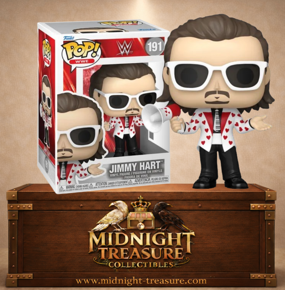 Funko Pop! WWE N°191 – Jimmy Hart – WWE. Figurine avec mégaphone et veste à cœurs.
