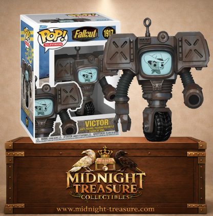 Funko Pop! Fallout N°1917 – Victor Securitron avec son écran de cowboy et son châssis robotique inspiré de la série Fallout.