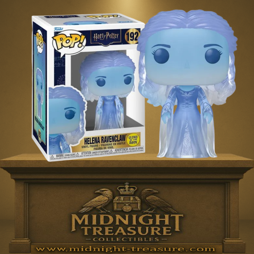 Funko Pop! Harry Potter – Helena Ravenclaw (Helena Serdaigle) (N°192). Fantôme de Serdaigle en version Glow in the Dark avec robe bleutée translucide.