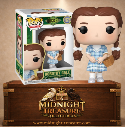 Funko Pop! Movies N°1928 – Dorothy Gale – Wicked. Figurine Dorothy avec robe bleue à carreaux et panier en osier.