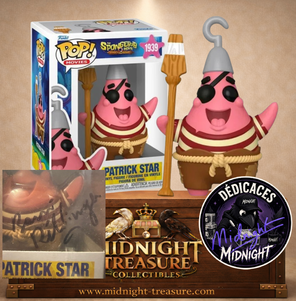 Funko Pop! N°1939 Patrick Star Pirate (Patrick l’Étoile pirate) de Bob l’éponge, le film : Un pour tous, tous pirates ! avec cache-œil, crochet sur la tête et rame en bois.