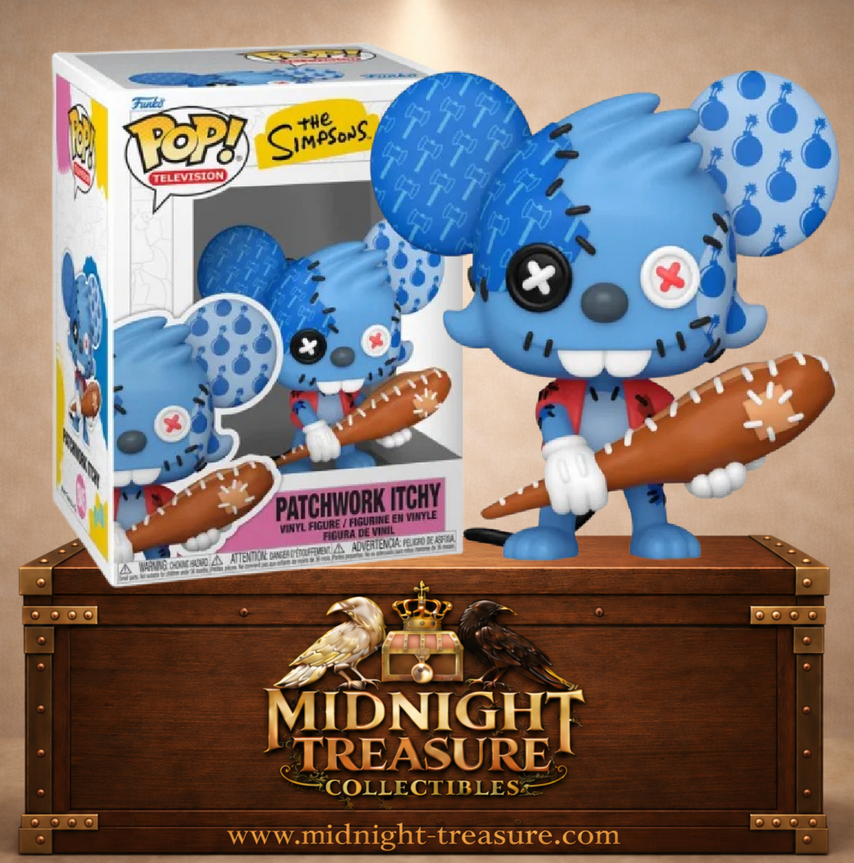 Funko Pop! Television N°1945 Patchwork Itchy en poupée recousue avec massue – Les Simpson Treehouse of Horror