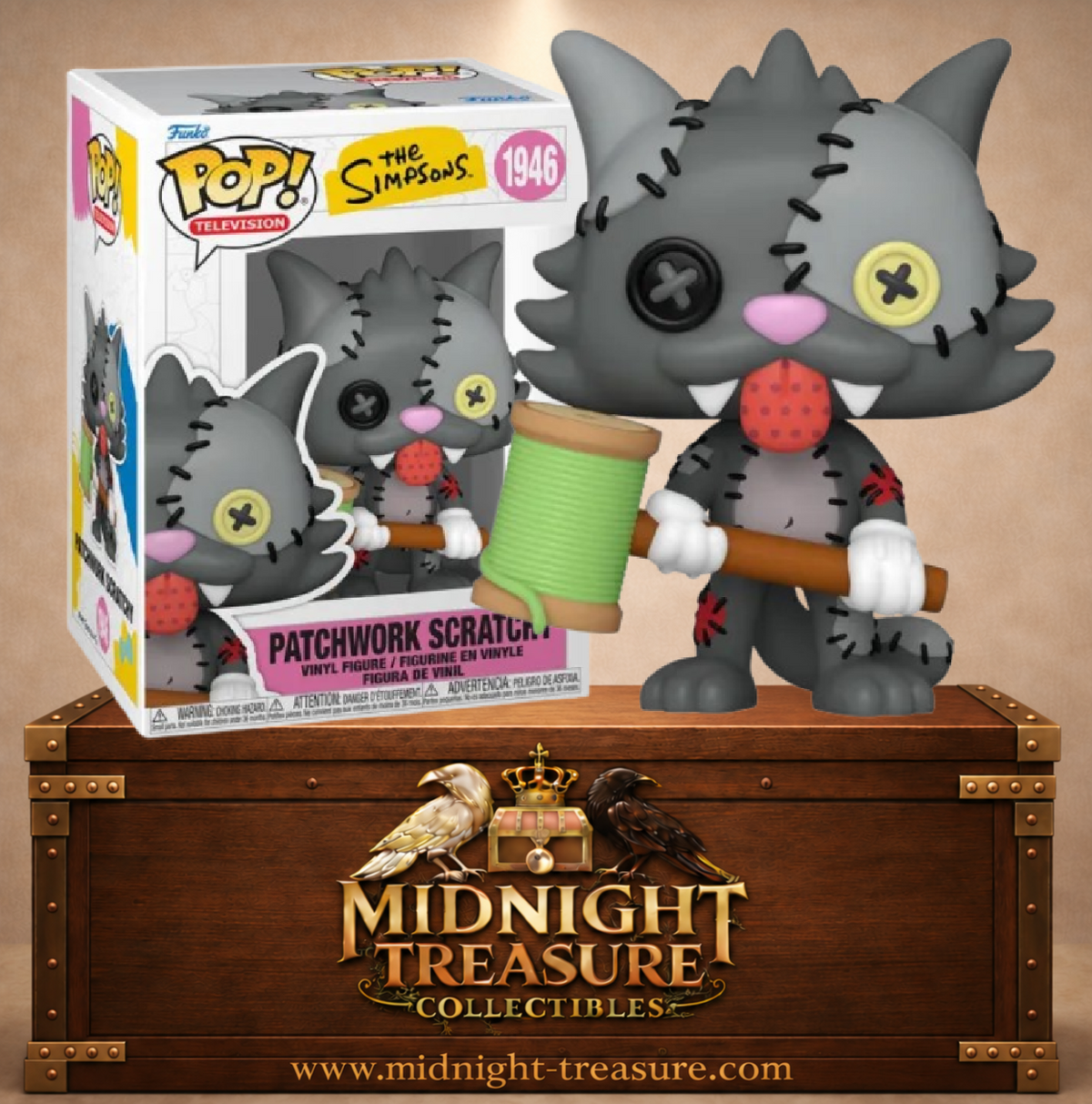 Funko Pop! Television N°1946 Patchwork Scratchy en poupée recousue avec maillet bobine de fil – Les Simpson