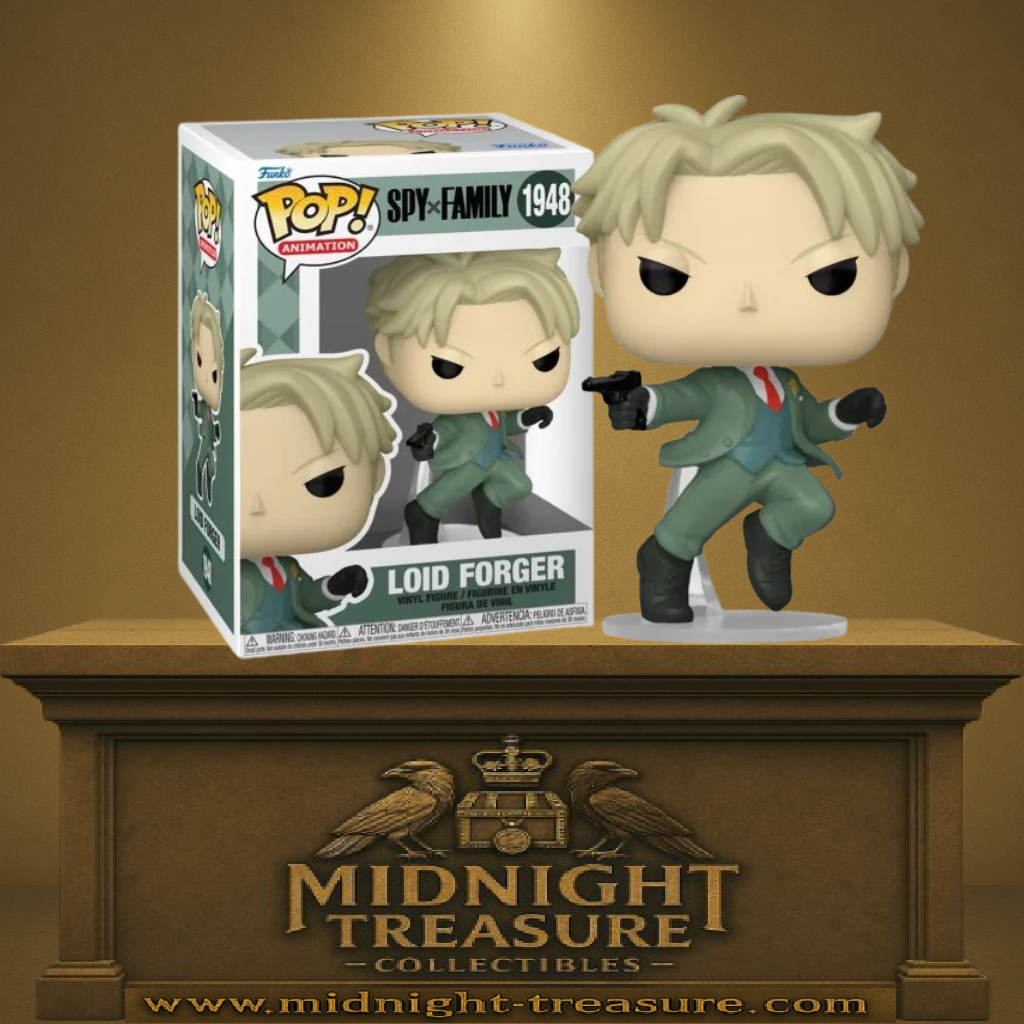 Funko Pop! SPY×FAMILY – Loid Forger (N°1948). Espion en costume vert, arme en main, posture dynamique fidèle à l’anime.
