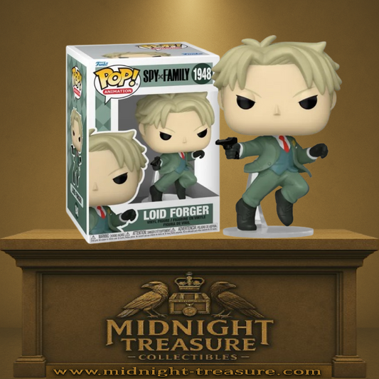 Funko Pop! SPY×FAMILY – Loid Forger (N°1948). Espion en costume vert, arme en main, posture dynamique fidèle à l’anime.