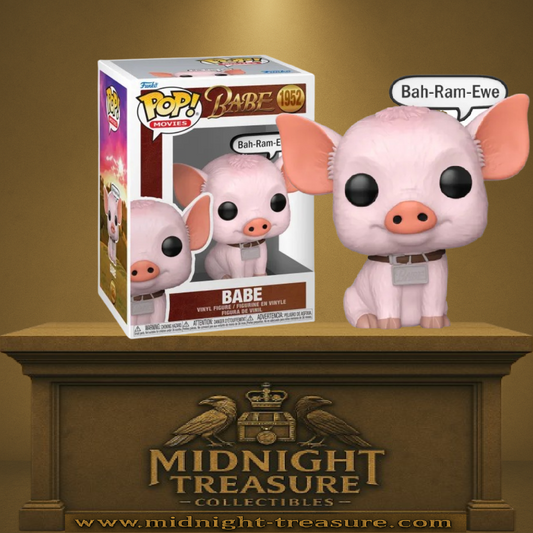 Funko Pop! Babe – Babe (Babe, le cochon devenu berger) (N°1952). Babe assis avec bulle “Bah-Ram-Ewe”, figurine Funko Movies.